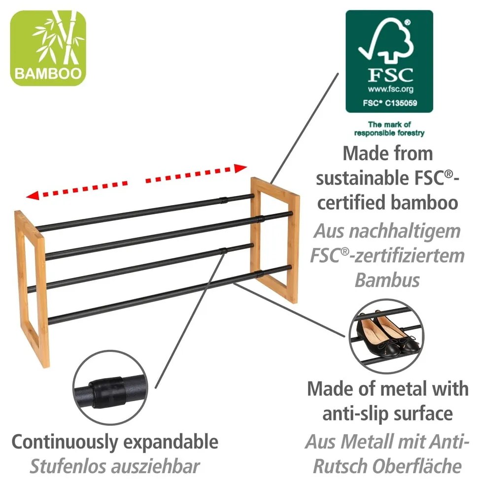 Czarno-naturalny metalowy teleskopowy regał na buty Ecori – Wenko