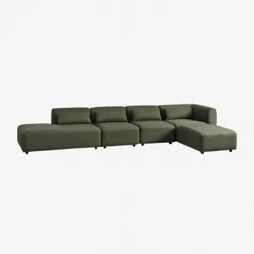 Narożna Sofa Modułowa Fogler 4-częściowa Z Leżanką Po Lewej Stronie I Pufem Chenille Salvia Zieleń - Sklum