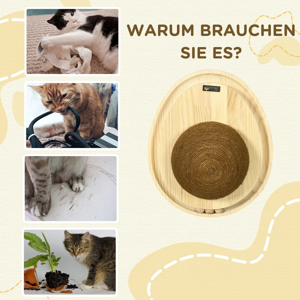 PawHut Zabawka interaktywna dla kotów 2 w 1 Drapak i zabawka z drewna sosnowego | Aosom PL