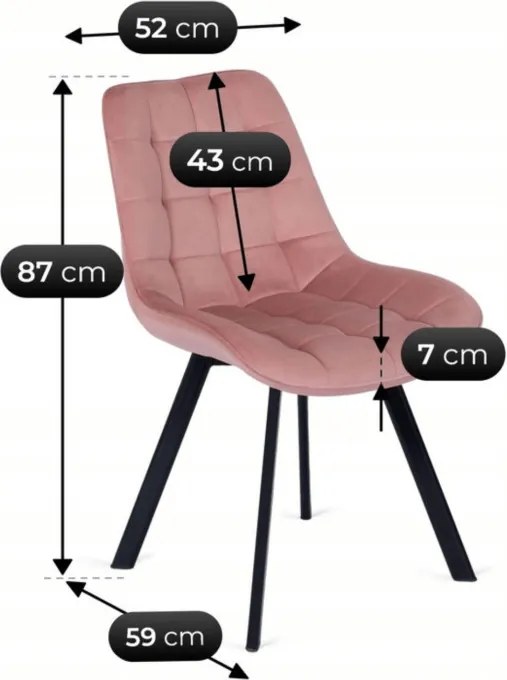 Krzesło Tapicerowane do Salonu RICK Różowe Welurowe Nowoczesne Loft