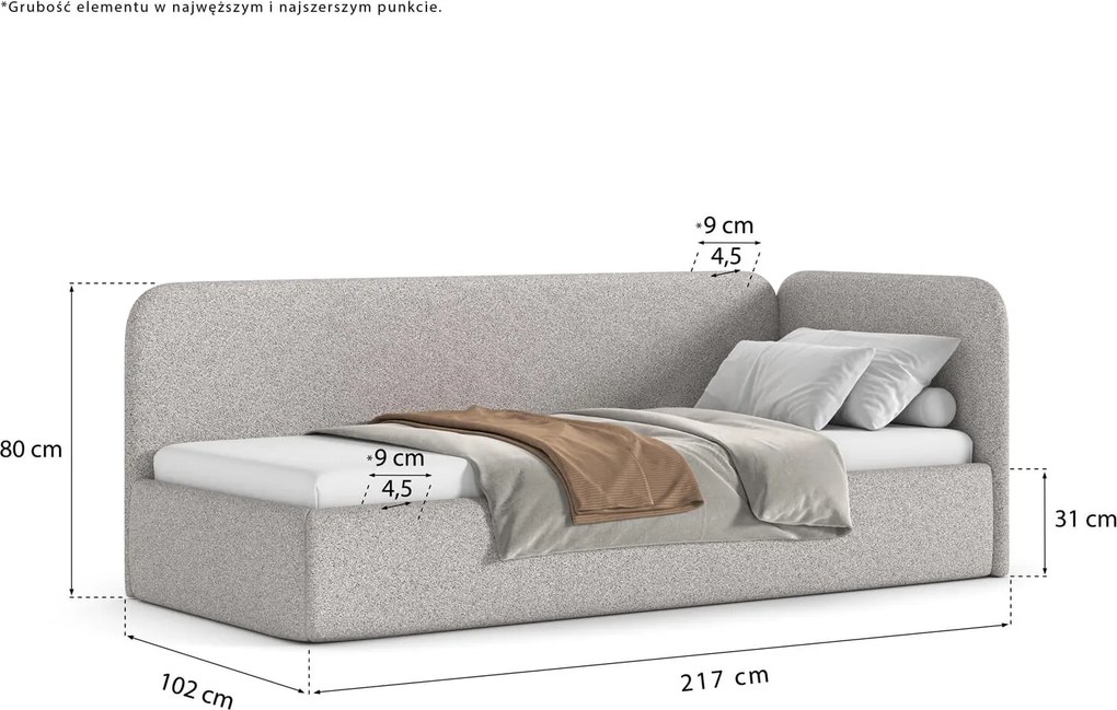 Łóżko Bao 90x200, tkanina LOOP 07, stelaż metalowy, strona prawa, otwierany bocznie