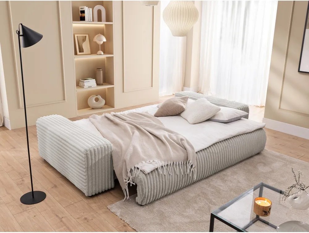 Jasnoszara sztruksowa rozkładana sofa ze schowkiem 260 cm Justin – Ropez