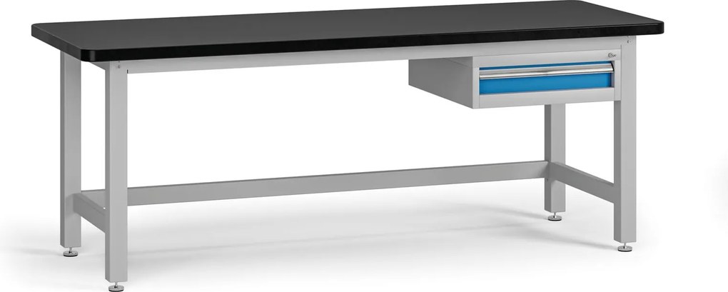 Stół warsztatowy G4 z szafką na narzędzia, blat MDF + PCV, 1 szuflada, 2100 x 750 x 800 mm, niebieski