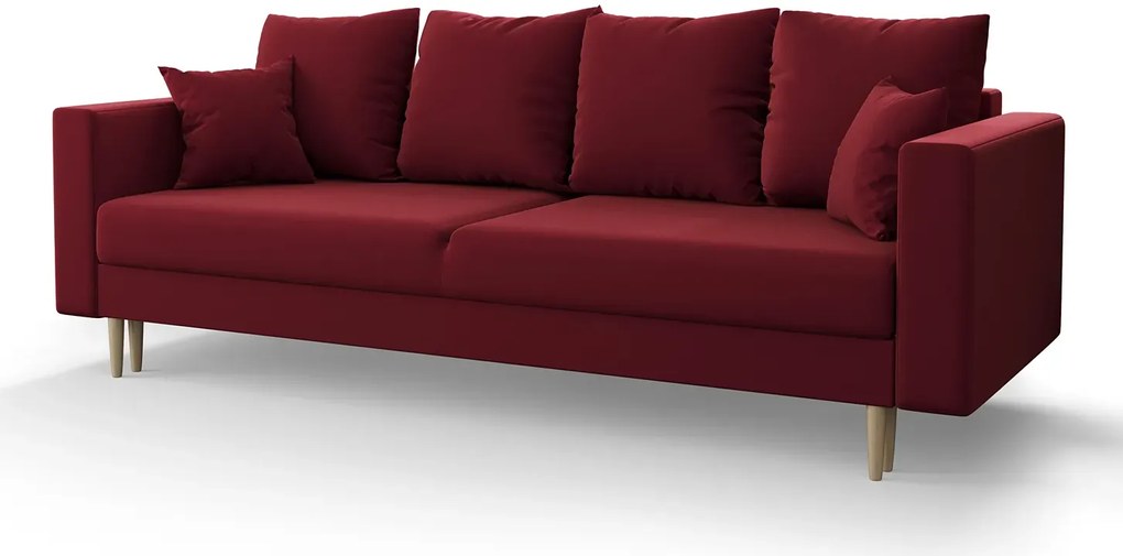 Bordowa welurowa sofa rozkładana A9-T86