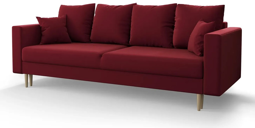 Bordowa welurowa sofa rozkładana Adia