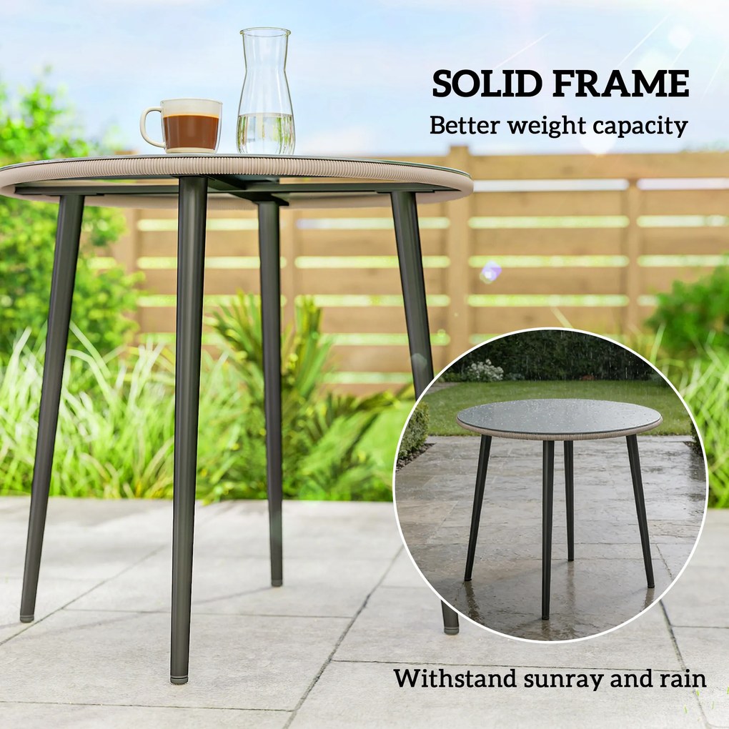 Outsunny Stół ogrodowy stalowy z rantem z PE-rattanu, regulowane nóżki, dla 4 osób, 80 x 80 x 74 cm, szary | Aosom PL