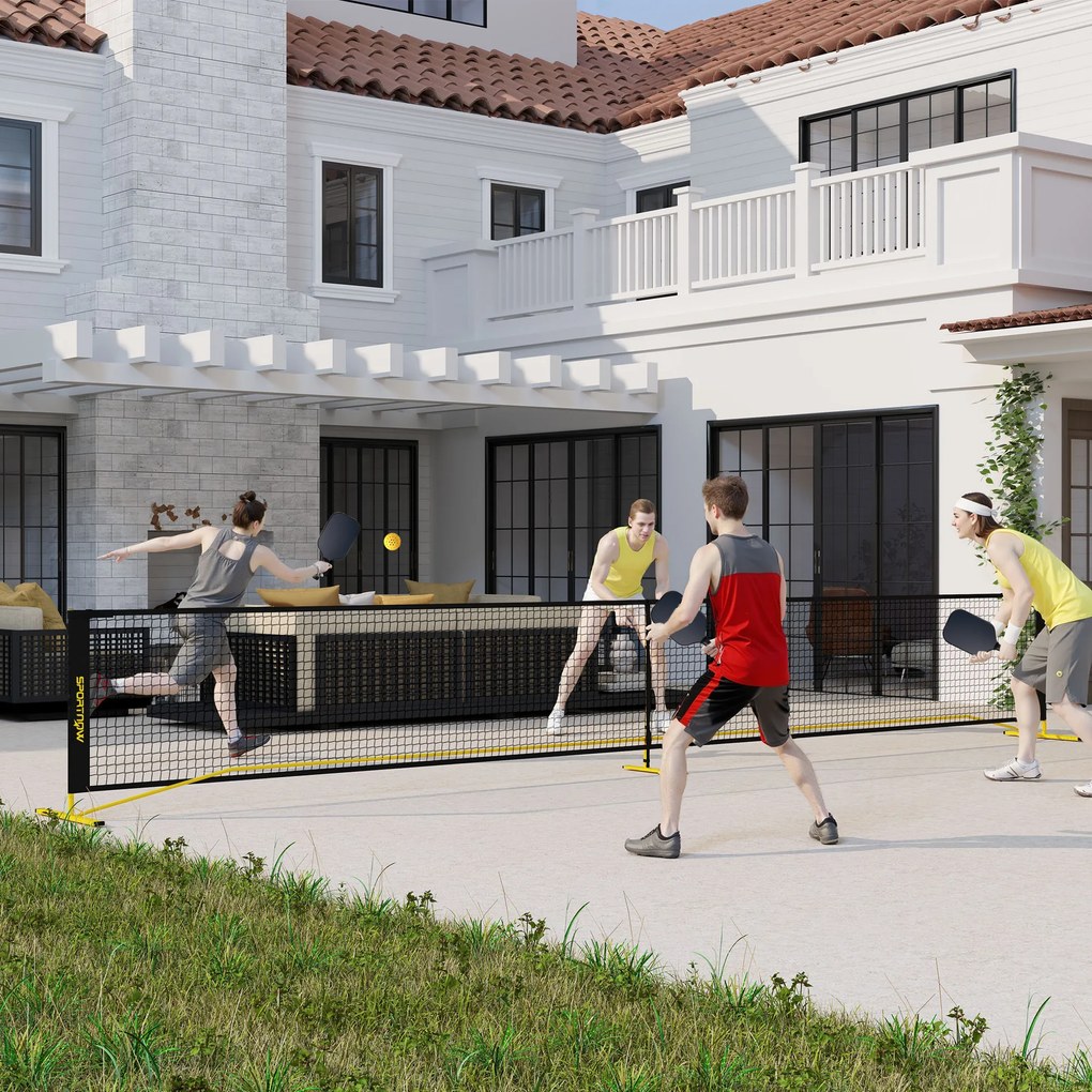 Przenośna sieć do pickleballa SPORTNOW, metalowy stelaż, siatka z tkaniny, z torbą transportową, Żółty