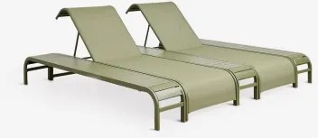 Zestaw 2 Leżaków Rozkładanych I 3 Stolików Pomocniczych Ze Stali Marietta Intensywny Verde Olive - Sklum