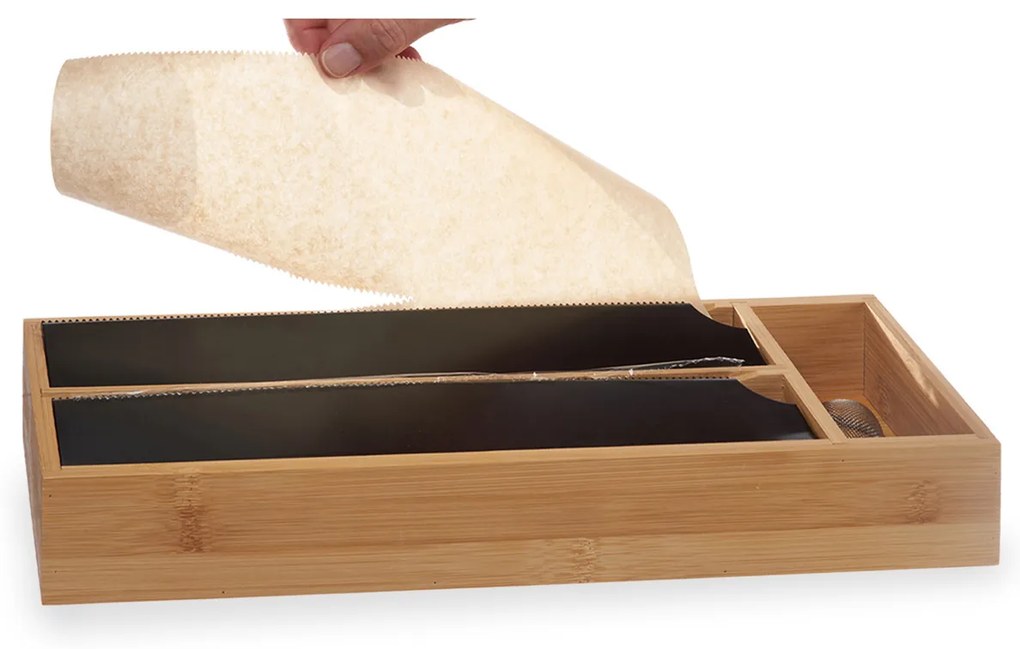 Dozownik kuchenny z bambusa do folii spożywczej i aluminiowej, 13 x 40 x 7 cm