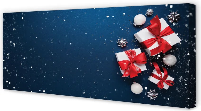 Fotoobraz na płótnie Prezenty, Bombki i Śnieg