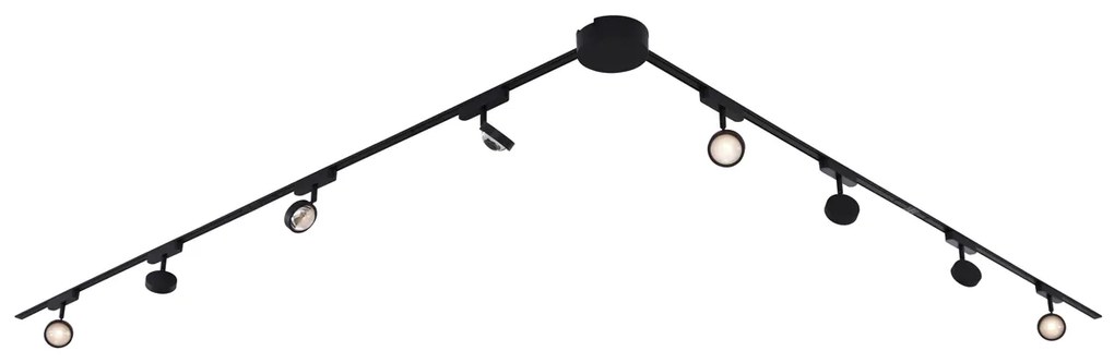 Nowoczesny system oświetlenia szynowego z 8 czarnymi reflektorami jednofazowymi - Magnetic Lance