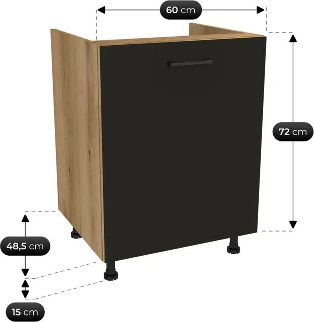 Zestaw Mebli Kuchennych MODERN 200 cm Czarny Ryflowany Loftowy