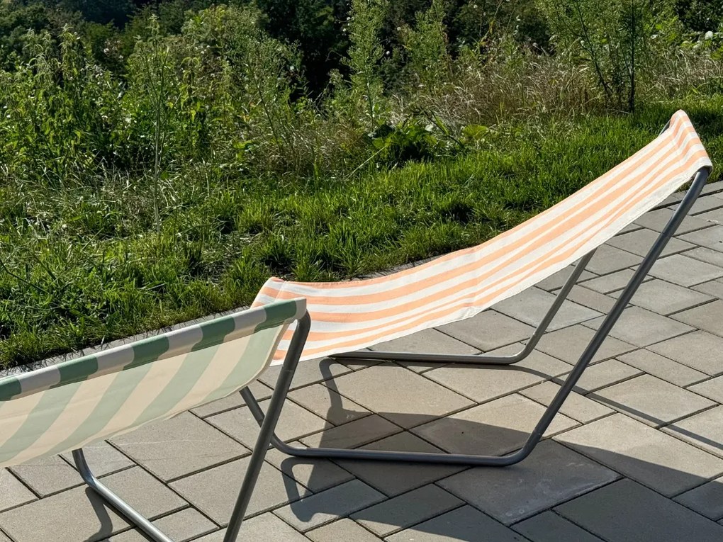 Zestaw 2 składanych leżaków plażowych SAND, ciemnoróżowe paski