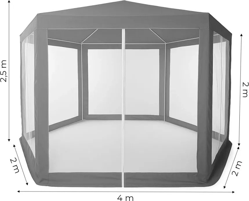 Pawilon ogrodowy, handlowy 2x2x2 m z moskitierą Gardiva N-GY, szary
