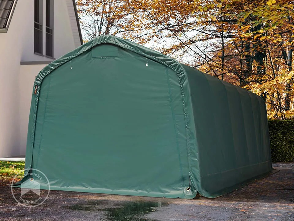TOOLPORT 3,3x7,2m Namiot garażowy - 2m brama wjazdowa, PVC 800, ciemnozielony, ze statyką (podłoże betonowe) - (68537)