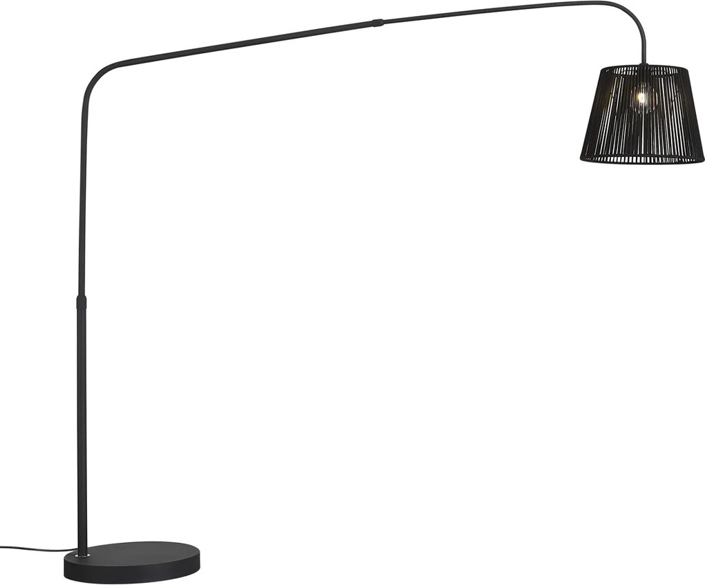 Japandi Zewnętrzna Lampa Podłogowa Czarna z Abażurem z Liny IP44 - Arc Jayla