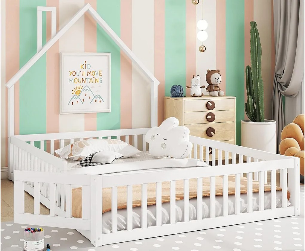 Łóżko dziecięce 140x200cm z litego drewna - z stelażem na listwy - Białe