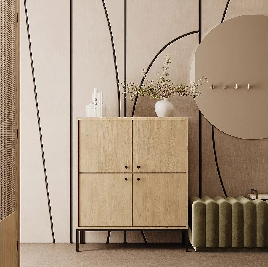 Komoda wysoka WENA, 4 drzwi, bez szuflad, Gaja, 100x120x40 cm, Dąb Cremona Gaja