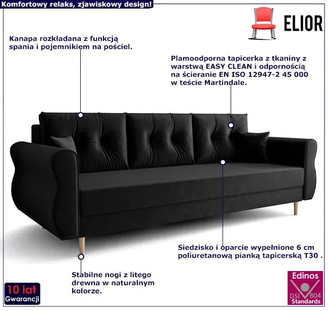 Czarna Sofa Wypoczynkowa Rozkładana A3-M02