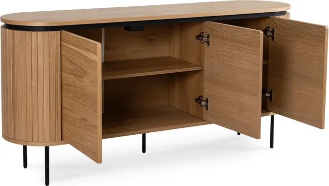Komoda do Salonu BECK 160 cm Dąb Trzydrzwiowa Ryflowana Nowoczesna
