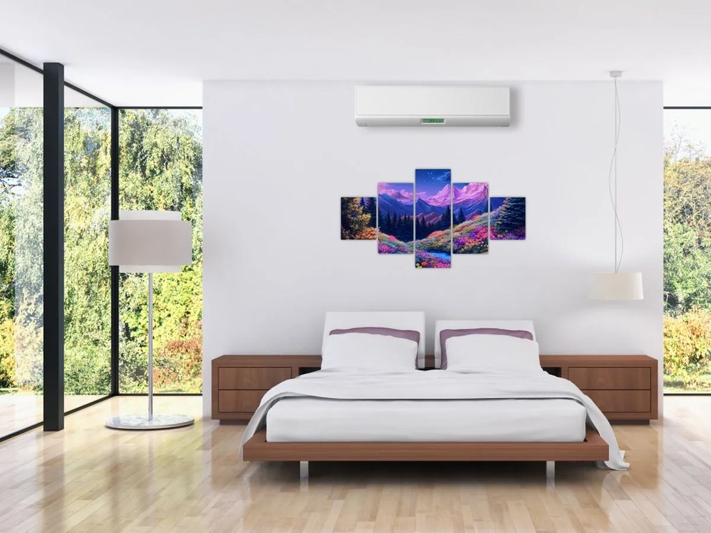 Obraz - Fioletowy krajobraz przy pełni księżyca (125x70 cm)