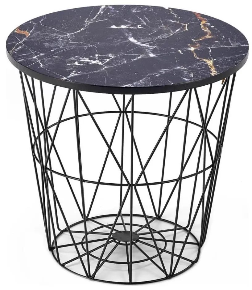 Stolik kawowy HARISSA 41x42 cm czarny z czarnym marmurowym dekorem