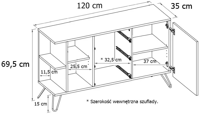 Nowoczesna lewostronna komoda dąb craft + czarny M6-W06