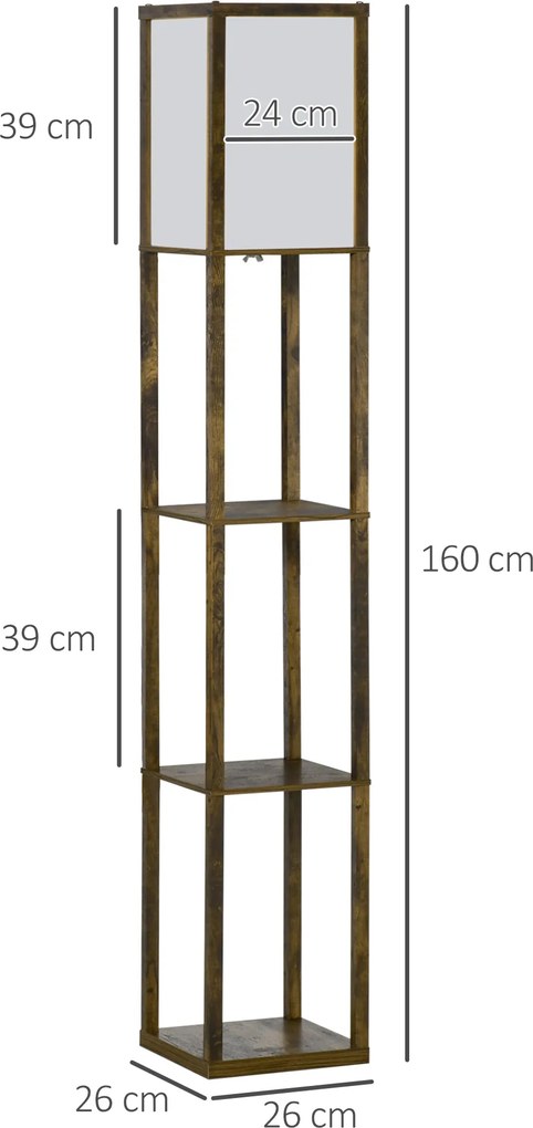 HOMCOM Lampa Podłogowa z Półkami, Drewniana, 26 x 26 x 160 cm, do Salonu/Sypialni (Bez Żarówki)