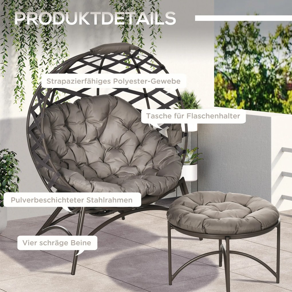 Outsunny Zestaw 2 Krzeseł Ogrodowych Składany Koszyk na Siedzisko 2-w-1 Puf Design | Aosom PL