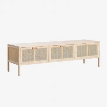 Szafka Rtv 135x45 Cm Z Rattanu I Drewna Reyna Brąz Drewna - Sklum