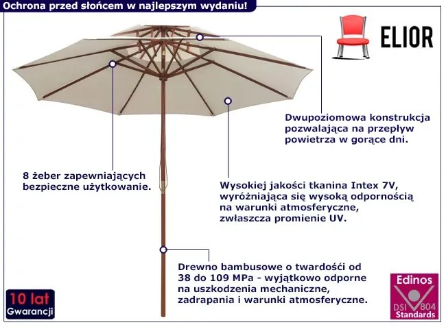 Kremowy parasol ogrodowy z drewnianym słupkiem - Serenity