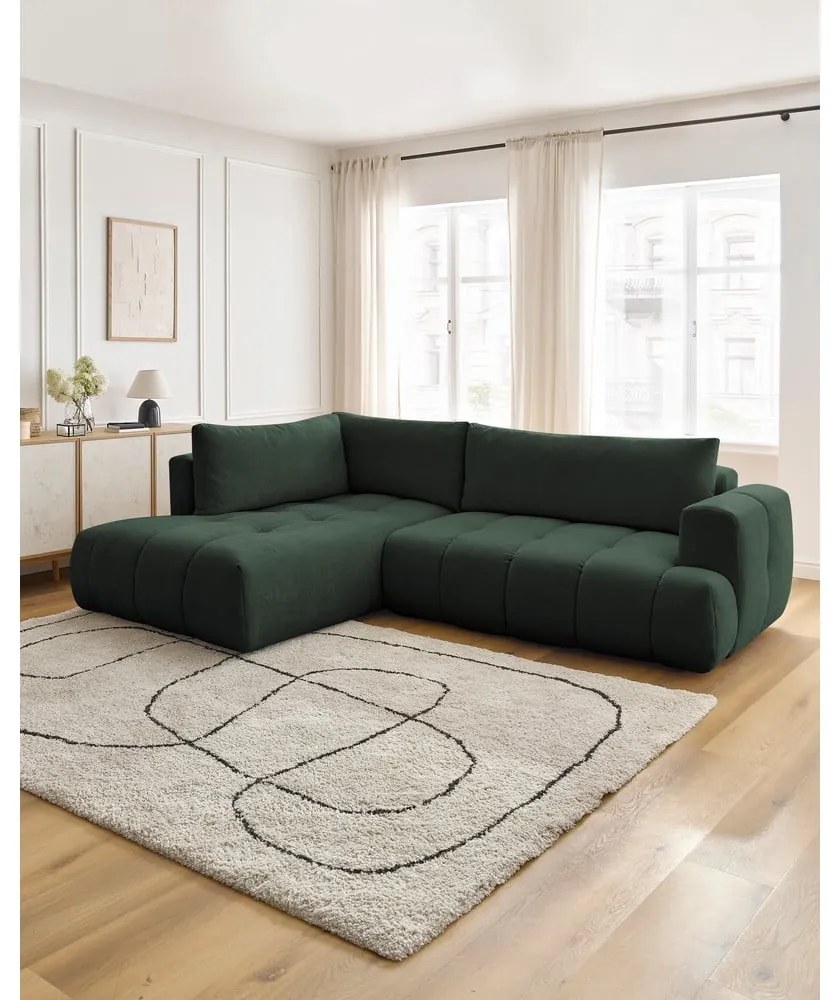 Zielony rozkładany/ze schowkiem narożnik (lewostronny/w kształcie litery L) Fuji – Bobochic Paris