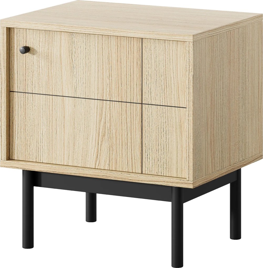 Szafka nocna w stylu loftowym Japandi S54, dąb linea