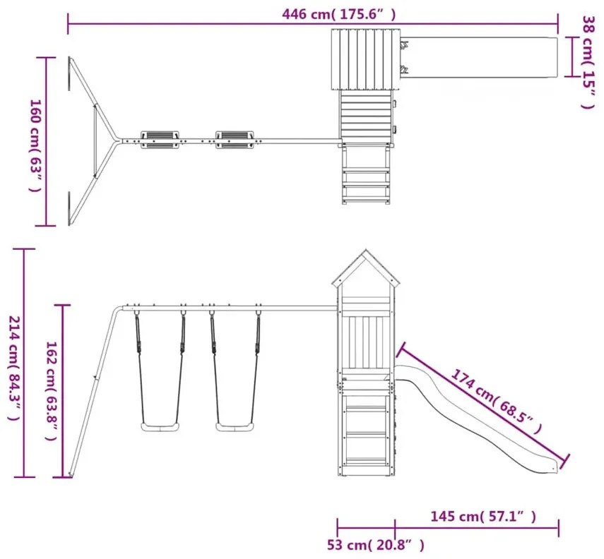 Plac zabaw do ogrodu ze zjeżdżalnią i huśtawkami S5-F38