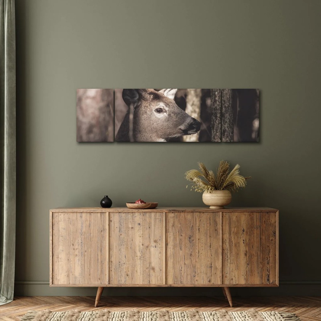 Obraz - Jeleń w lesie (170x50 cm)