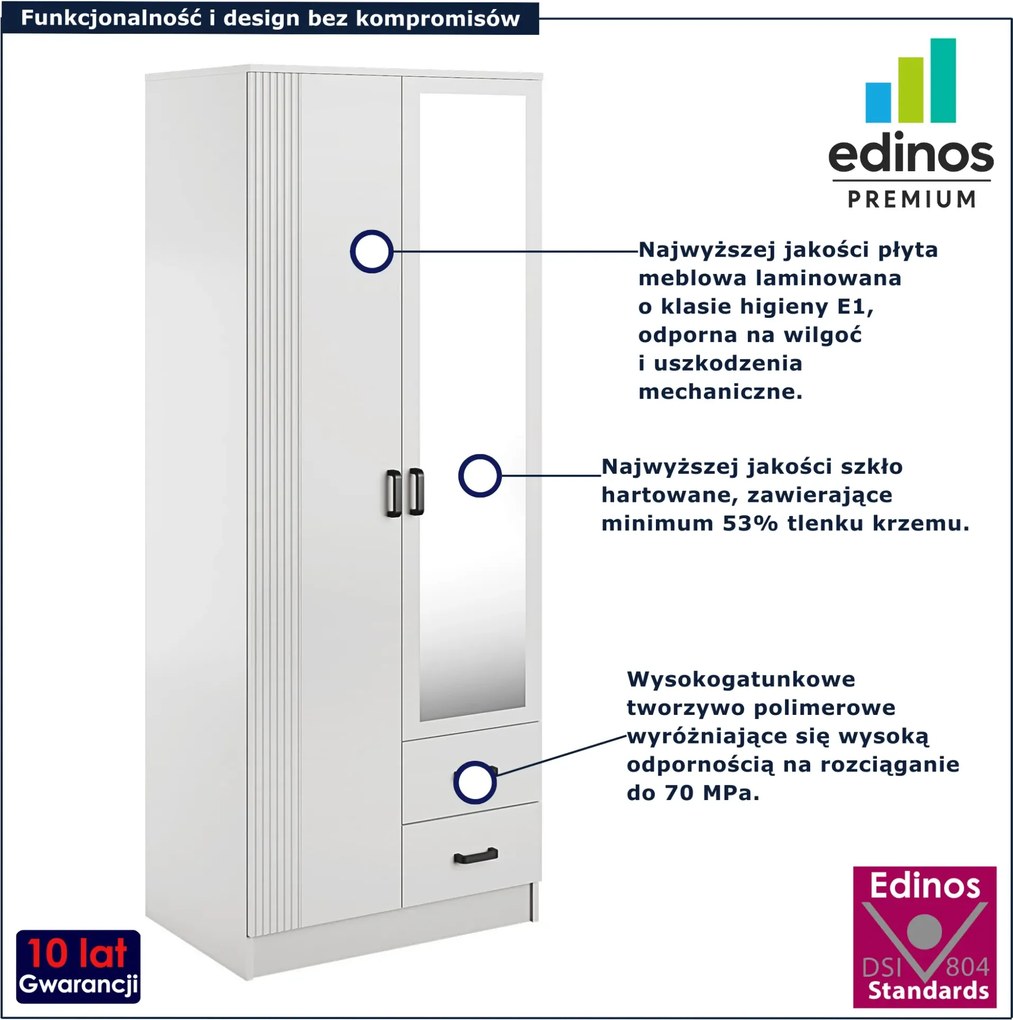 Biała skandynawska szafa z lustrem F2-L27