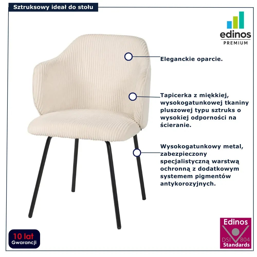 Kremowe krzesło sztruksowe na czarnych nogach D1-L83