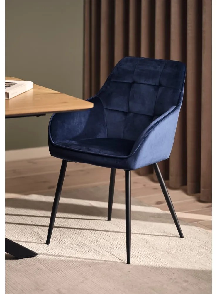 Ciemnoniebieskie aksamitne krzesła z podłokietnikami zestaw 2 szt. Nolan Square – Unique Furniture