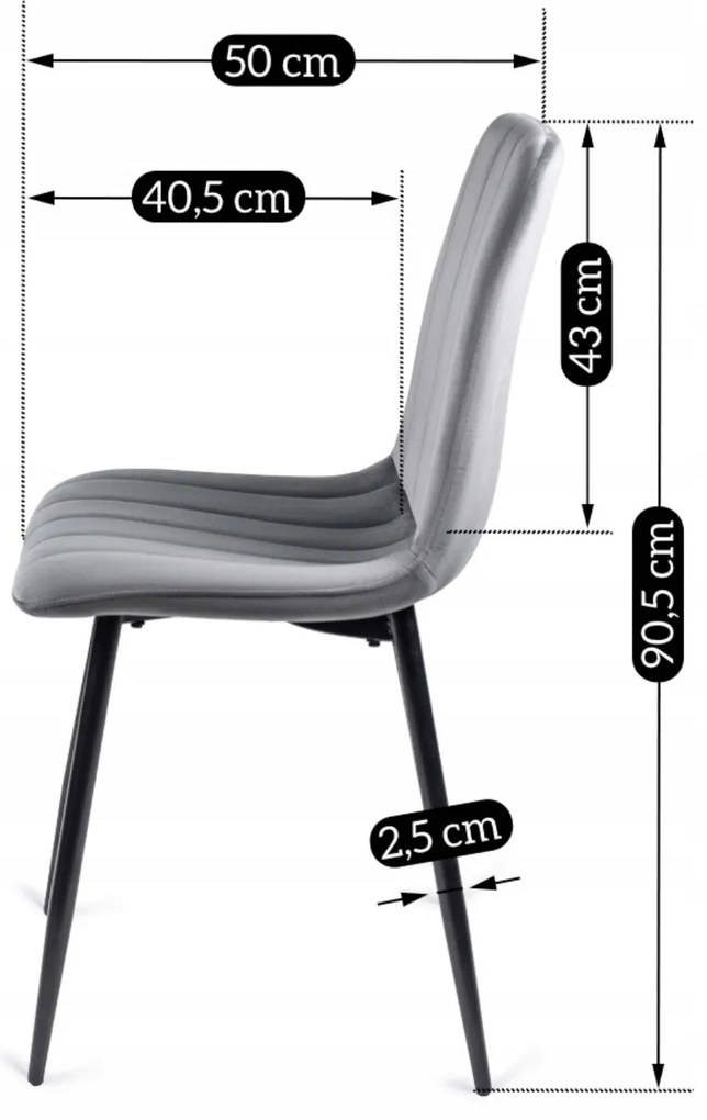 Zestaw 4x Krzesło Tapicerowane IBIS do Jadalni Szare Welurowe Nowoczesne Loft