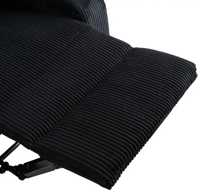 Fotel Rozkładany z Podnóżkiem TORRES Czarny Sztruksowy Nowoczesny