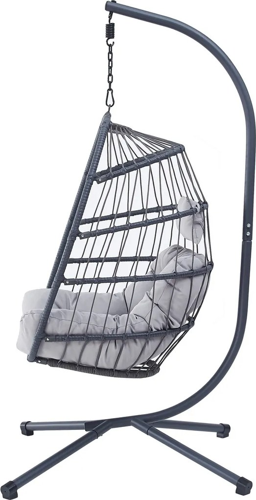 Autronic Fotel wiszący, metal, polyratan, szary, AZ-V 1269GREY