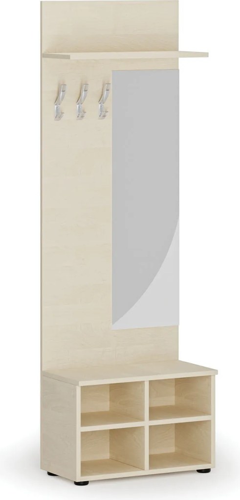 Garderoba z szafką na buty i lustrem HORIZONT, 3 haczyki, półka, tekstura drewna poziomo, brzoza