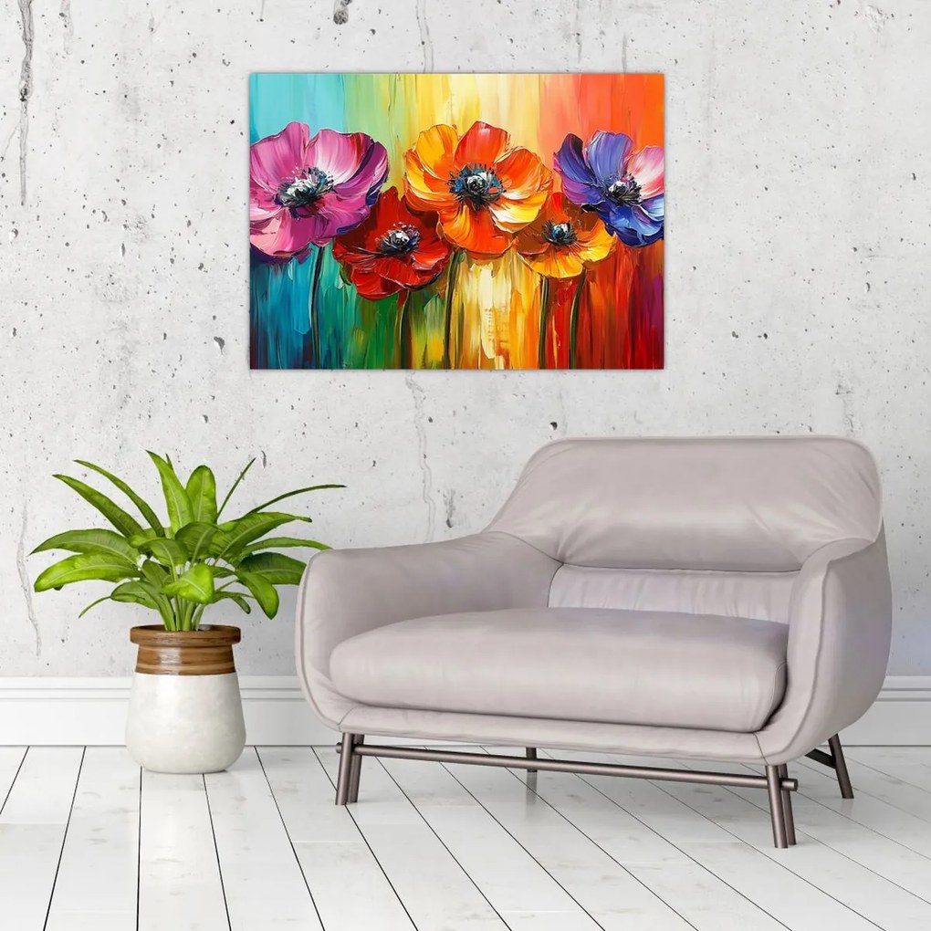 Obraz na szkle - Pięć kolorowych kwiatów (70x50 cm)