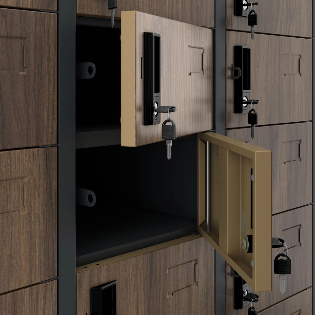 Szafka skrytkowa depozytowa 33-skrytkowa antracytowa/orzech, 900x1850x450 mm: OLIVER Eco Design
