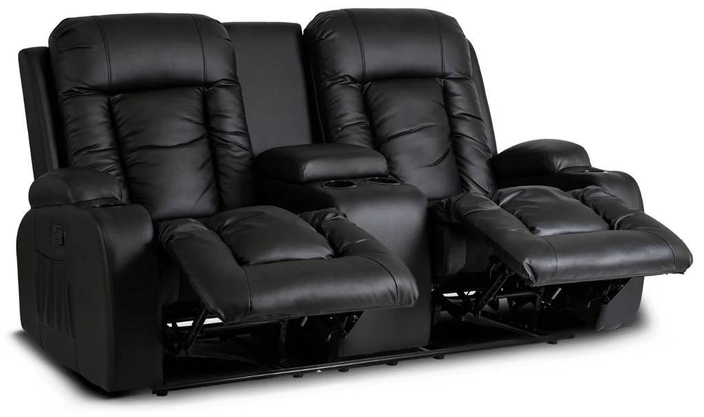 Sofa Rozkładana Dwuosobowa ALPINE Czarna Ekoskóra Nowoczesna do Salonu