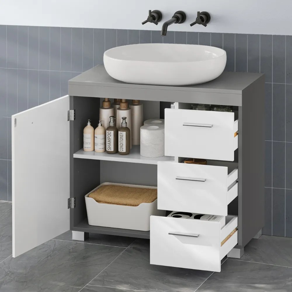 Szafka pod umywalkę IVY, 30x70x64 cm, biała/szara Vasagle