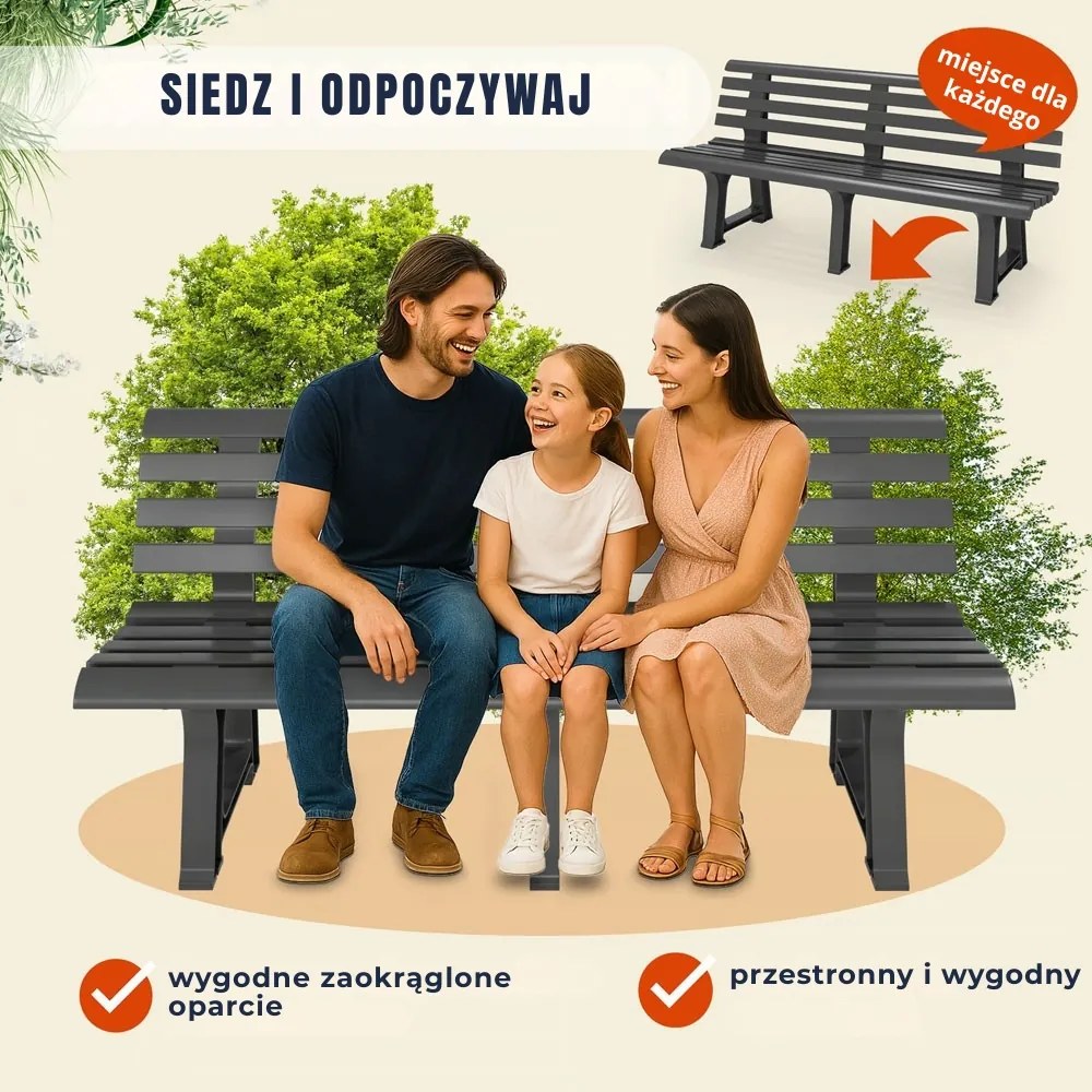 Ławka ogrodowa ORCHIDEA, 145x49x74cm, antracytowa I.P.A.E-Progarden