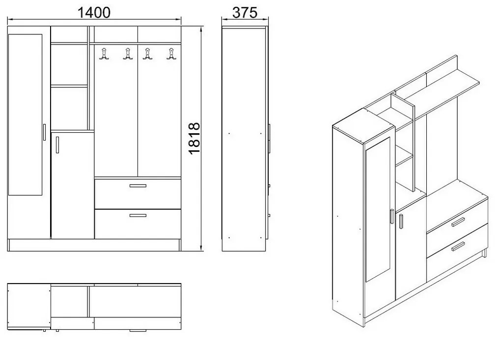 Zestaw do przedpokoju Dana Atlanitc Pine and Anthracite