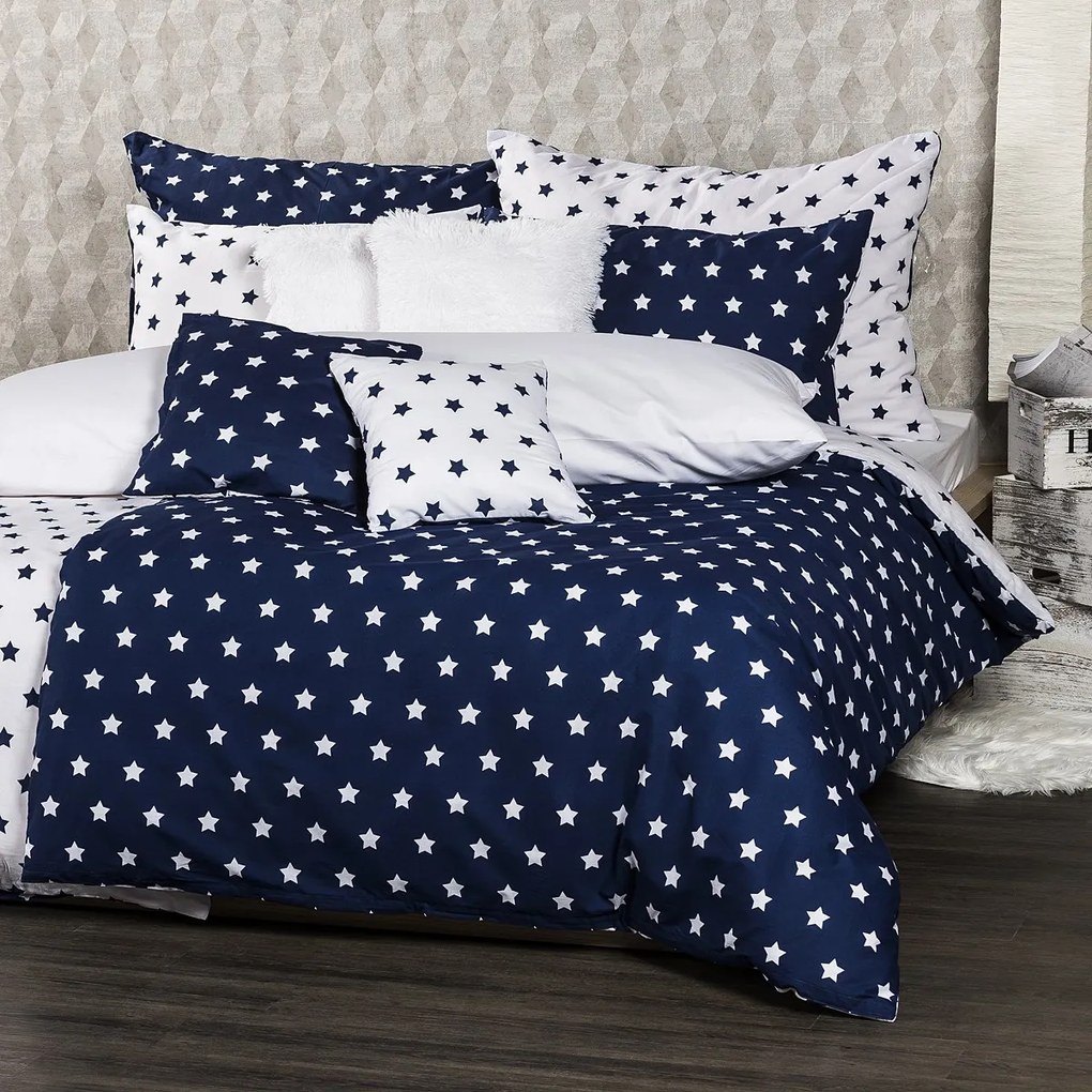 4Home pościel bawełniana Stars Navy blue, 160 x 200 cm, 70 x 80 cm