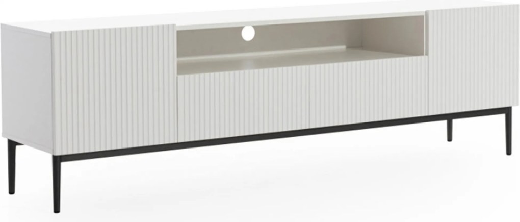 Szafka RTV Nicole 200 cm z wnęką i szufladami - biały mat / czarne nóżki